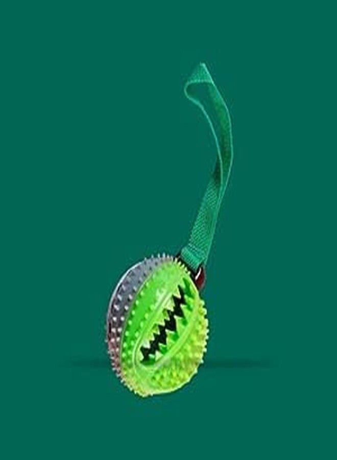 Pups&Pets Portable Natural Rubber Food Dispensing Hard Spike Ball with Rope Handle Ball Toy Ideal for Playing & Chewing All Breed Dogs and Puppy - Multicolor - Image 1